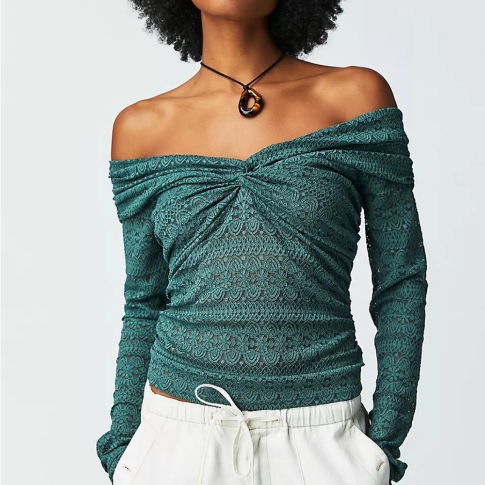 Free People Emerald Off-Shoulder Lace Blouse
